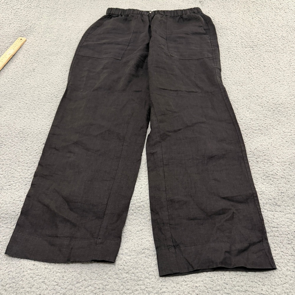 AYR Black 100% Linen Pants Womens Large Straight Leg Elastic Waist